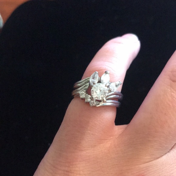 Vintage Wedding Band Set Engagement Silver 925 - Picture 3 of 10